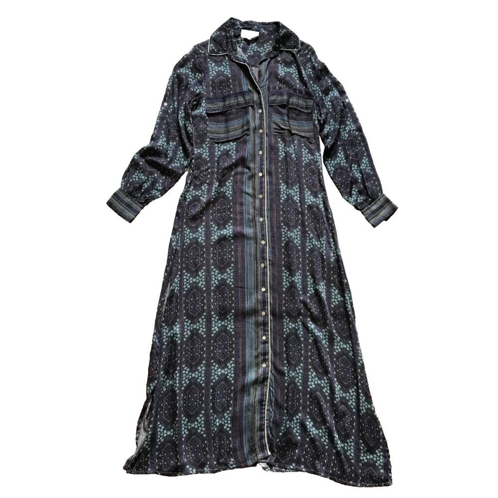 Omika Palma Maxi Shirt Dress Womens XS Blue Long Sleeve Button Down Modal Boho - Picture 11 of 11